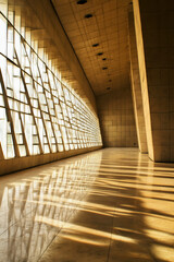 Obraz premium Modern Architectural Corridor Bathed in Sunlight with Elegant Lines and Symmetry