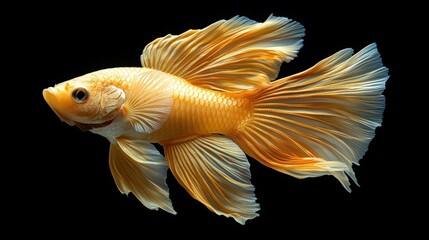 gold Siamese fighting fish movement isolated on black background