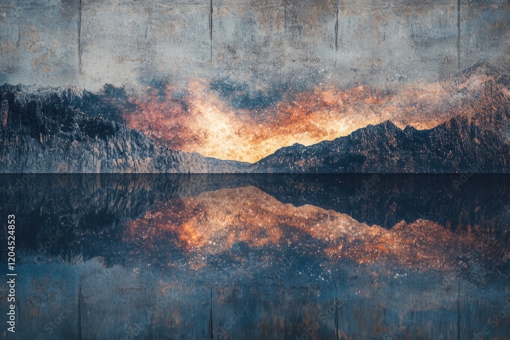 Canvas Prints a mesmerizing reflection of mountains and a starry sky over a tranquil lake, creating a surreal and 
