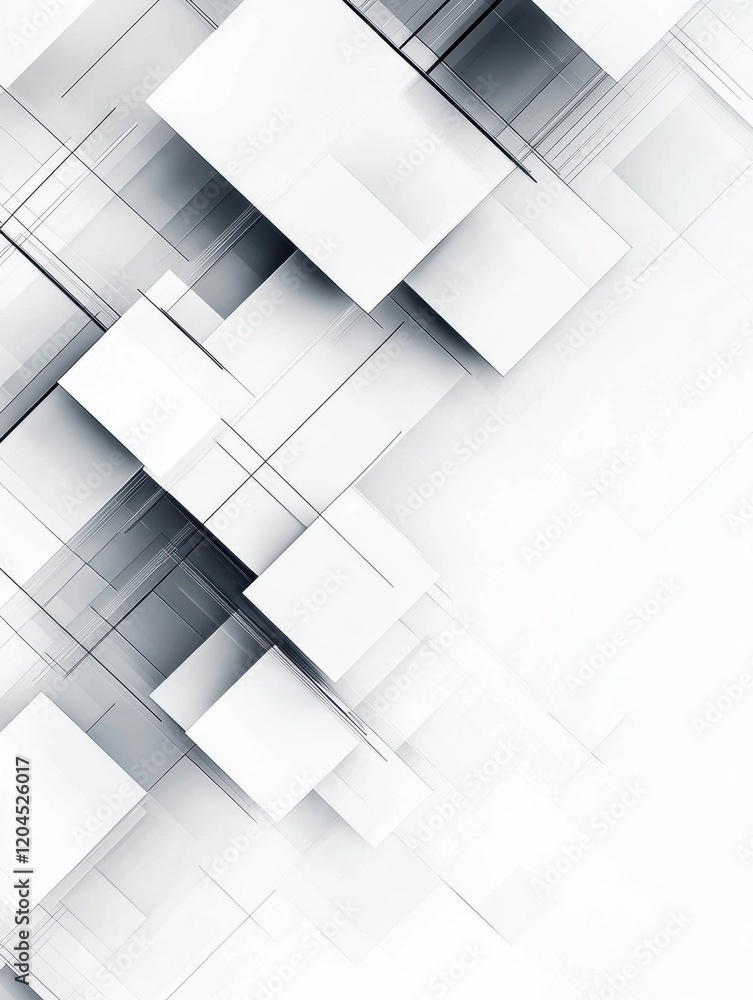 Fototapete Abstract composition of interlocking white cubes with fine lines on a light background creating a modern aesthetic. Generative AI