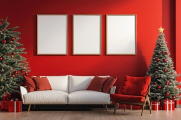 Cozy Christmas living room setting with a decorated Christmas tree and festive decor