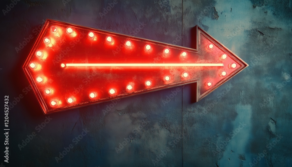 Poster vintage arrow with luminous lights: volume border and realistic sizing with 3d effect on light bulb.