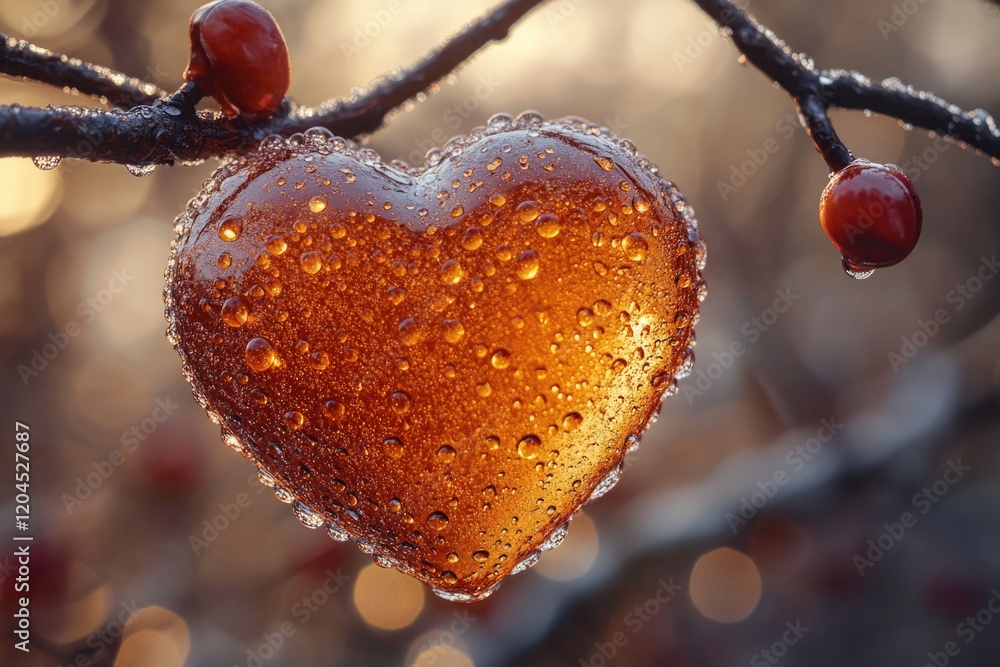 Poster a heart-shaped object hangs from a tree branch, perhaps for valentine's day or a romantic occasion