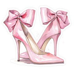 Elegant Watercolor High Heeled Shoes with Bows Sticker