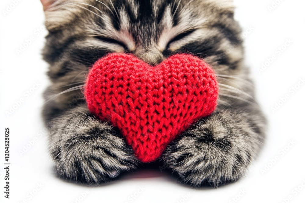 Poster a cat is lying down with a handmade red heart