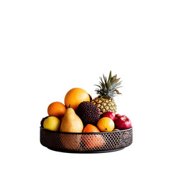Vibrant Colorful Fruit Arrangement in Dark Metal Basket