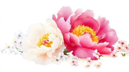 A bouquet of fresh pink and white flowers against a clean white backdrop