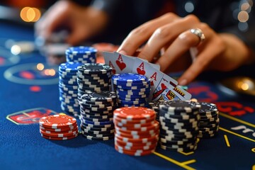 A realistic depiction of a casino table with chips and cards, perfect for use in business or entertainment settings