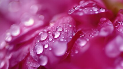 A close-up shot of a pink flower with water droplets glistening on its petals