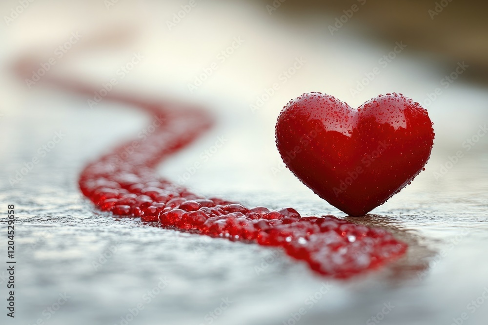 Poster a small, red heart-shaped object sits atop a table, waiting for its purpose to be fulfilled