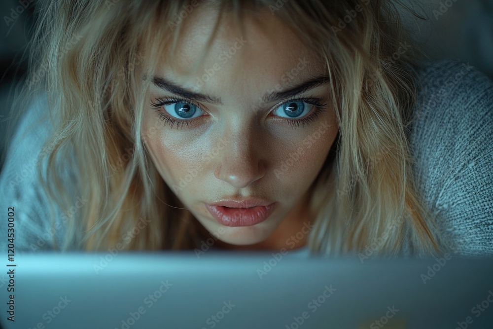 Poster a person examining computer display