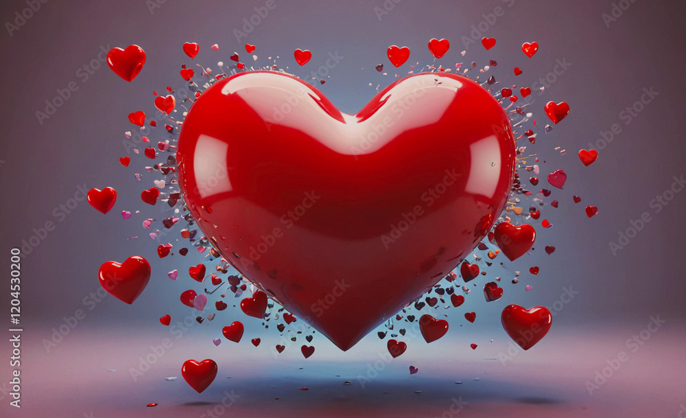 Poster heart with many red hearts surrounding it. the heart is surrounded by a lot of red hearts, and it lo