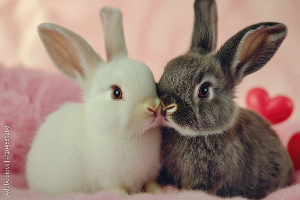 Poster two rabbits sitting side by side