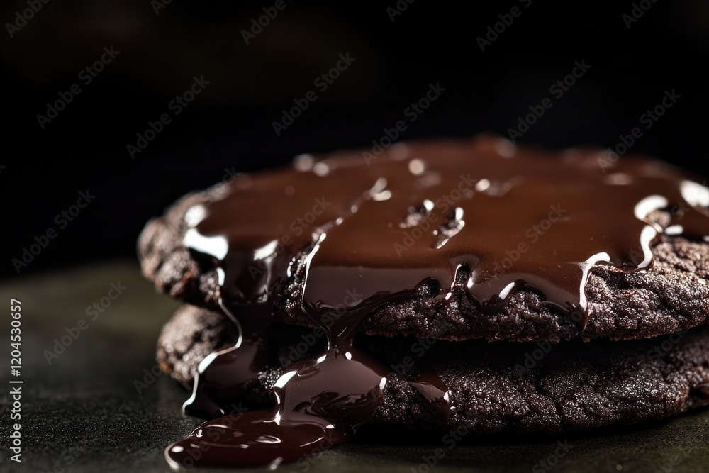 Poster a delicious-looking chocolate cookie with a drizzle of chocolate on top, perfect for snacking or as 