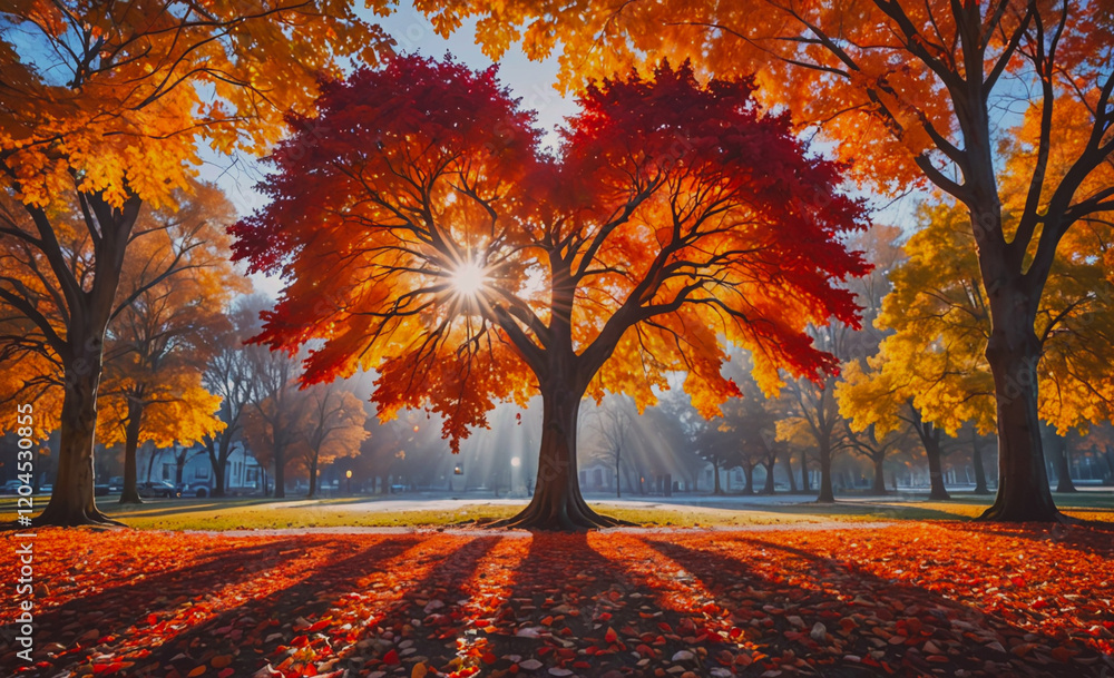 Fototapete tree with a heart shape in the center of it. the tree is surrounded by many other trees and leaves