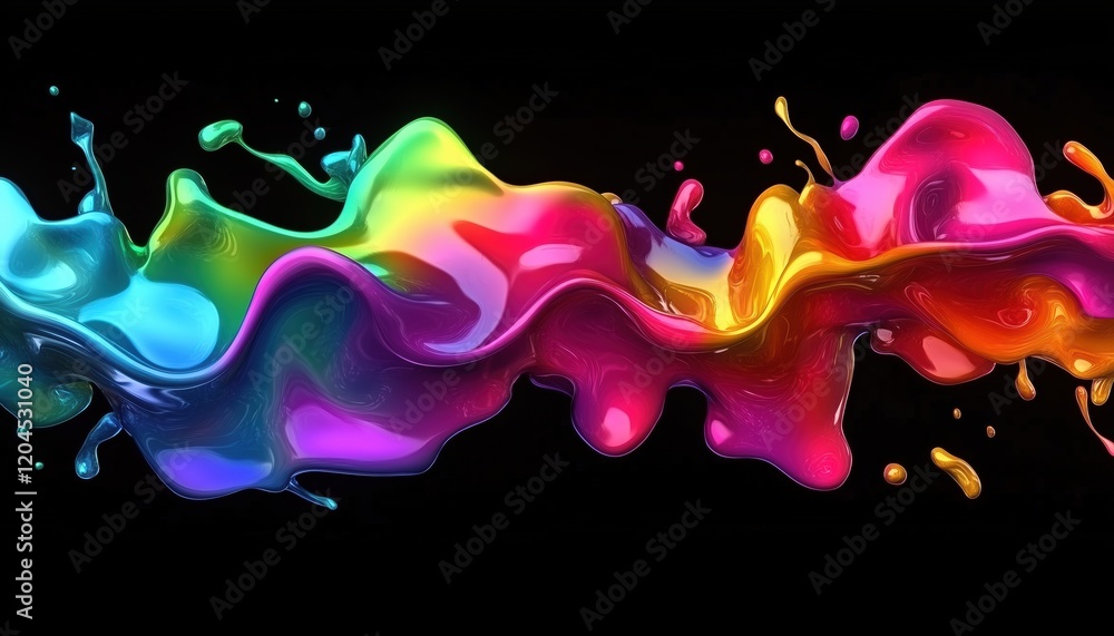 Poster modern abstract pattern: liquid elements in gradient iridescent shapes of holographic chameleon pale