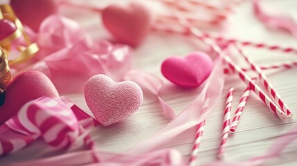 Obraz premium A collection of pink hearts placed on a table, perfect for romantic gestures and celebrations