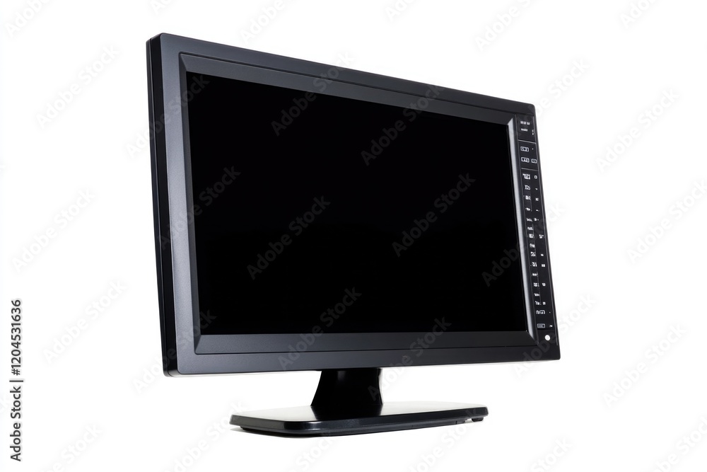 Poster a modern desktop computer monitor sitting on a desk, perfect for office or home use