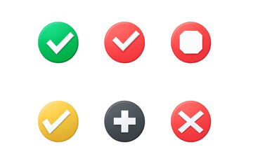 3D Set Check and Cross marks isolated on Transparent background