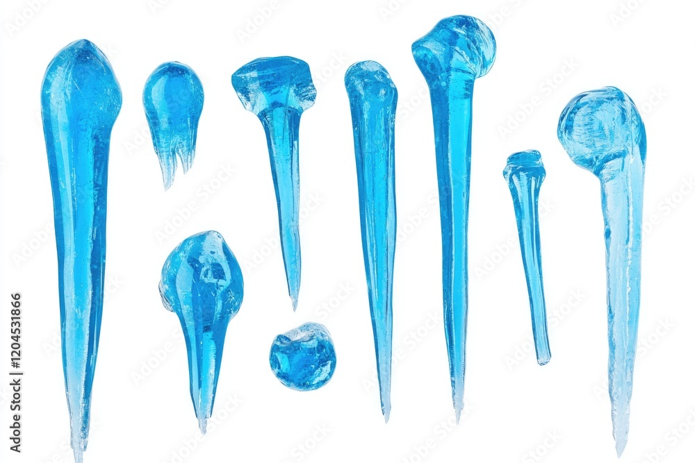 Poster group of colorful ice sculptures arranged on a white background