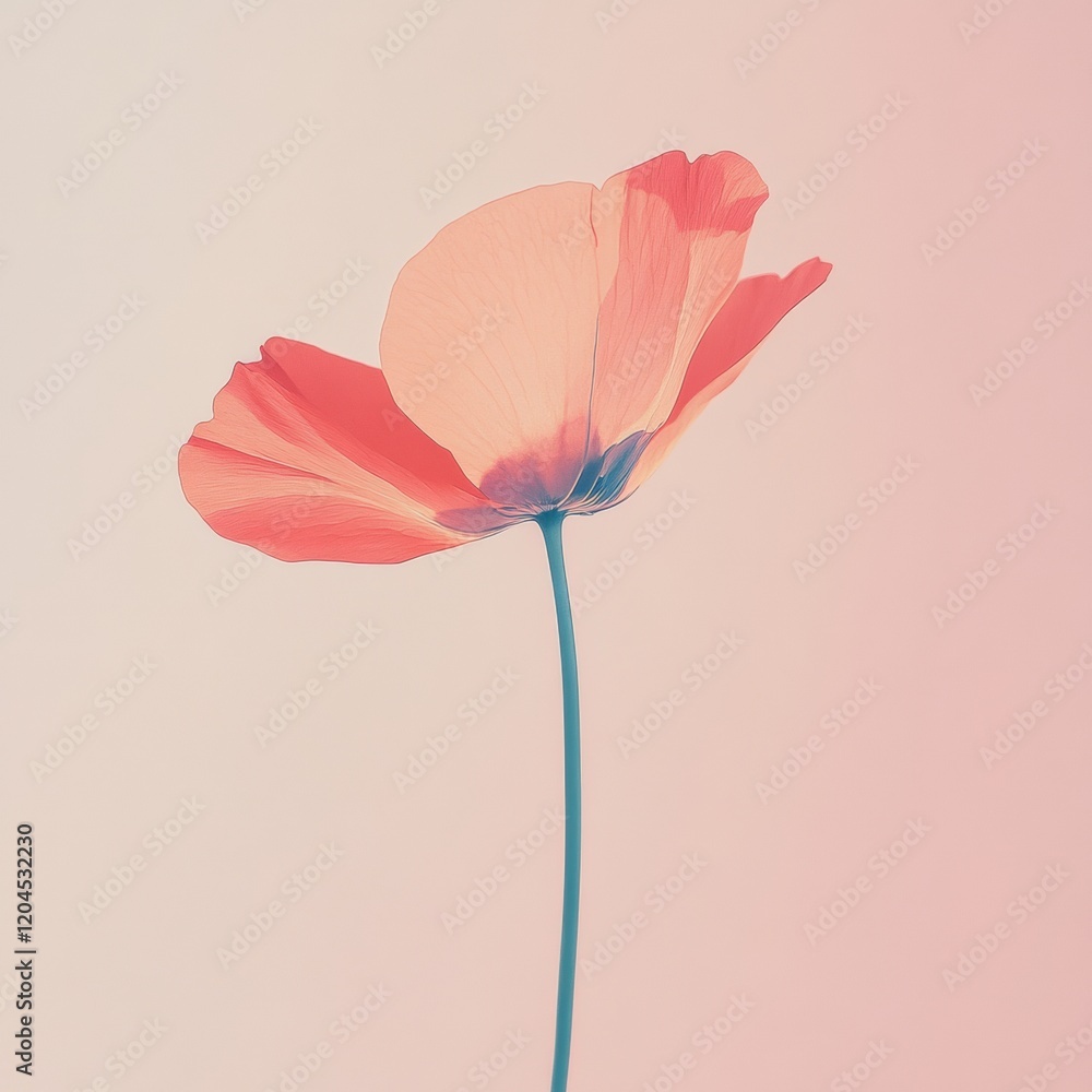 Poster soft pink poppy flower stands out against a pastel background in a serene composition. generative ai