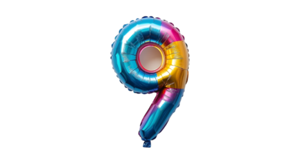 Vibrant Multicolored Foil Balloon Number Nine on Black Backgroun
