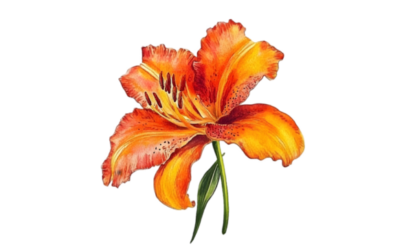 Vibrant Orange Daylily Blossom Close-up, Isolated on Transparent