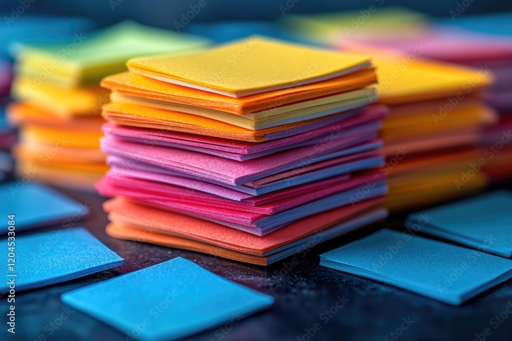 Poster a collection of bright sticky notes arranged on a table surface, great for organization and creativi
