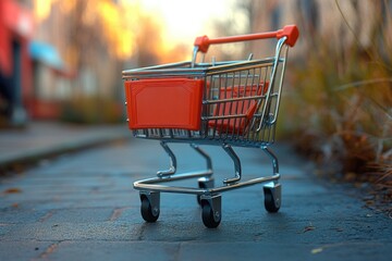 A shopping cart abandoned on the roadside