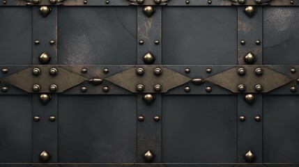 Fototapeta premium A striking golden metal grid plate adorned with rivets, perfect for industrialinspired designs and backgrounds.