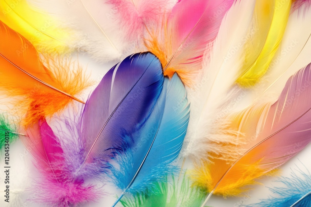 Poster a collection of vibrant feathers stacked on top of each other
