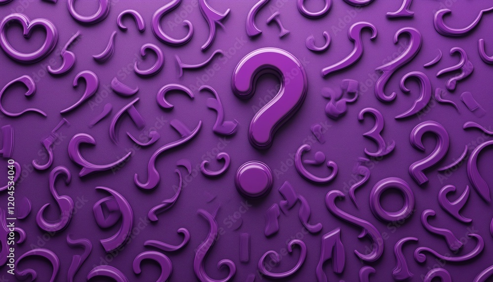 Poster faq and information: purple question mark sign for website template. symbol of frequently asked ques