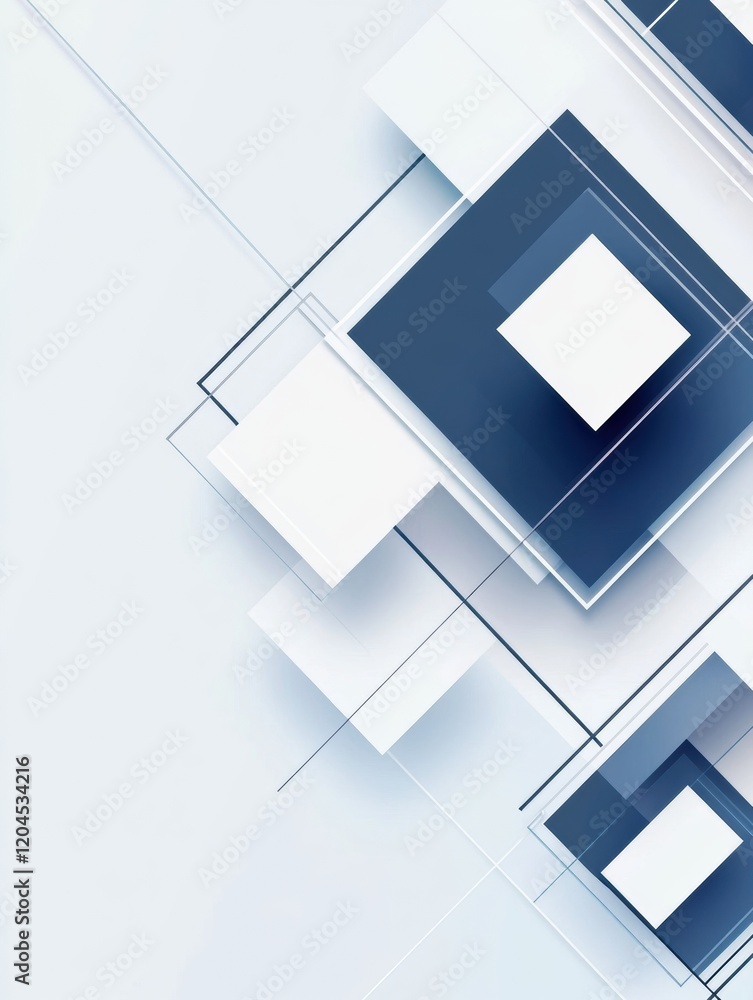 Poster Abstract geometric design featuring white and blue shapes with layered elements in a modern composition in digital art. Generative AI