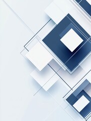 Fototapeta premium Abstract geometric design featuring white and blue shapes with layered elements in a modern composition in digital art. Generative AI