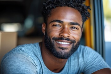 Obraz premium A person with a long beard smiles directly at the camera, looking friendly and approachable
