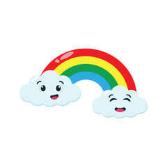 Doodle happy cloud with rainbow cartoon character