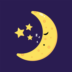Doodle sleeping moon cartoon character