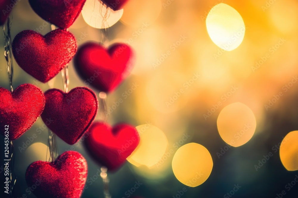 Poster a string with multiple red hearts hanging from it
