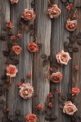 Fototapeta premium A bunch of pink roses on a wooden wall, perfect for decorative purposes or as a symbol of love and appreciation