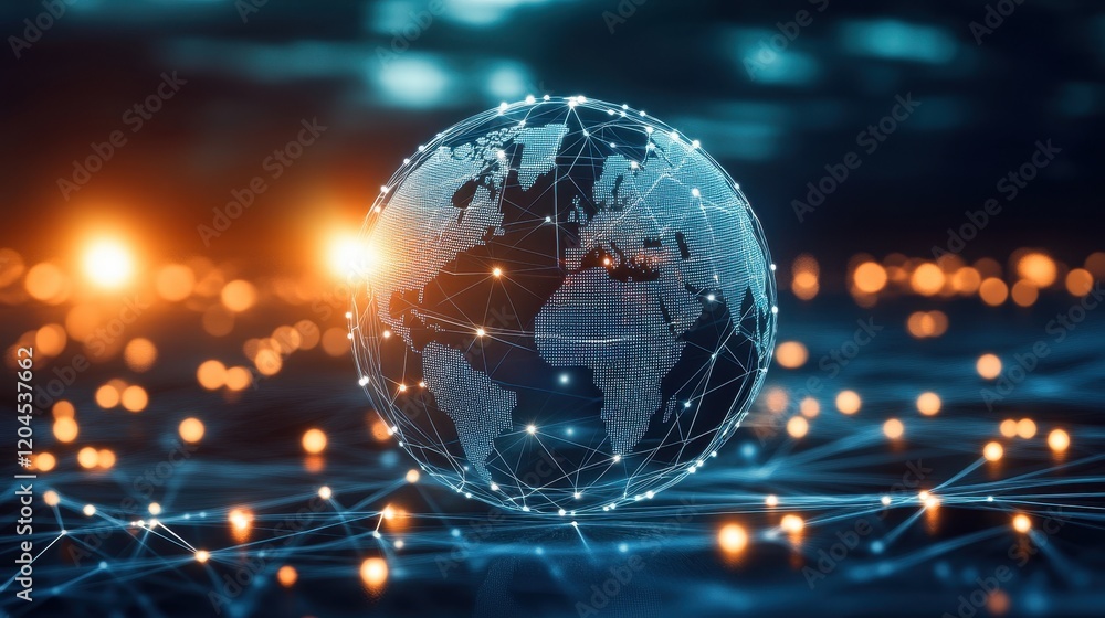 Poster global network digital world interconnection visualization