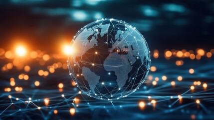 Obraz premium Global Network Digital World Interconnection Visualization