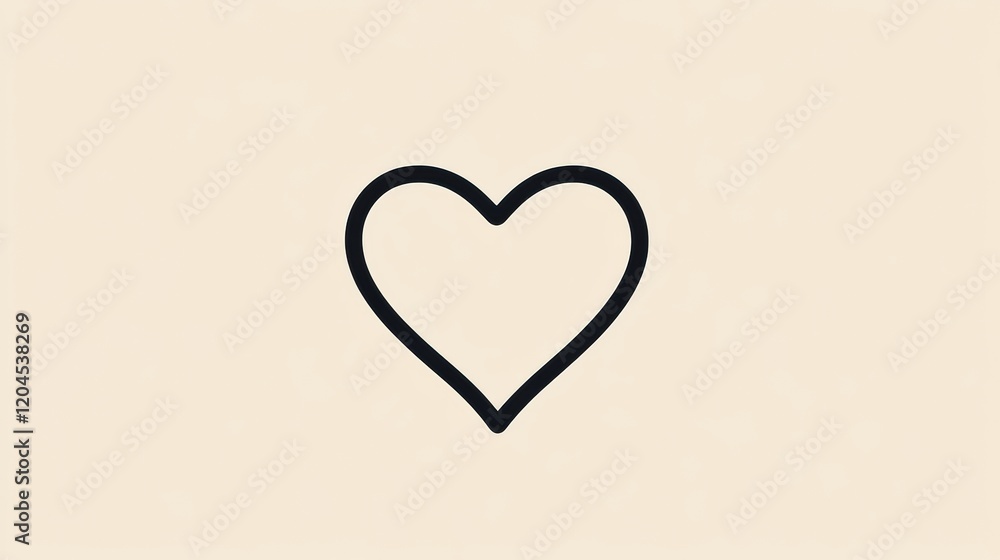 Aufkleber simple black heart outline on beige background representing love and affection in minimalist style. 