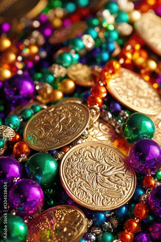 Poster a detailed view of various beads and coins, great for highlighting small items or using as a backgro