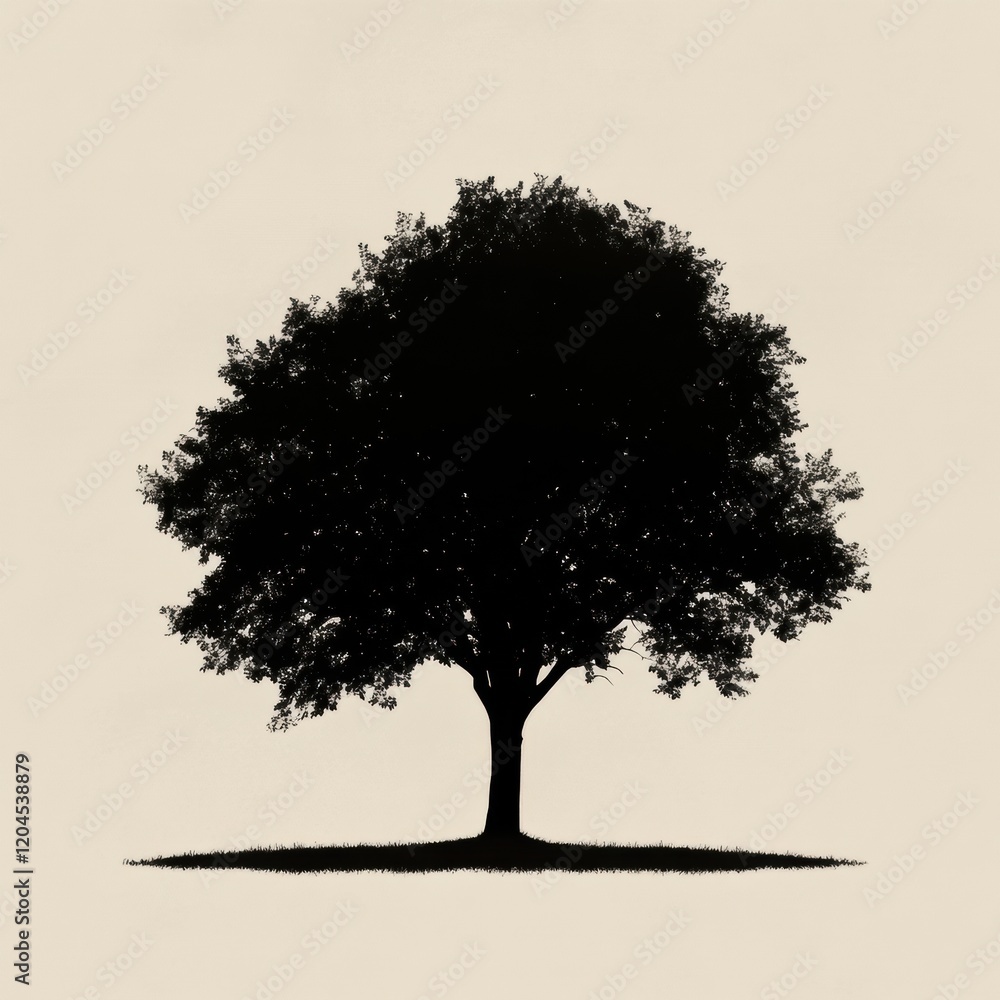 Poster Silhouette of a large tree against a pale background showcasing nature’s beauty and tranquillity in a calm setting. Generative AI