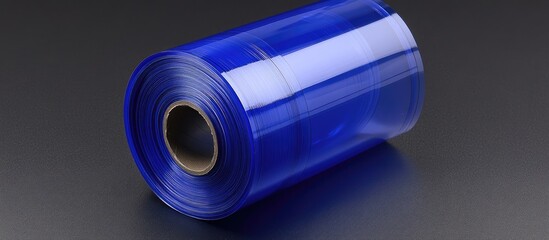 Rolled blue transparent plastic film.