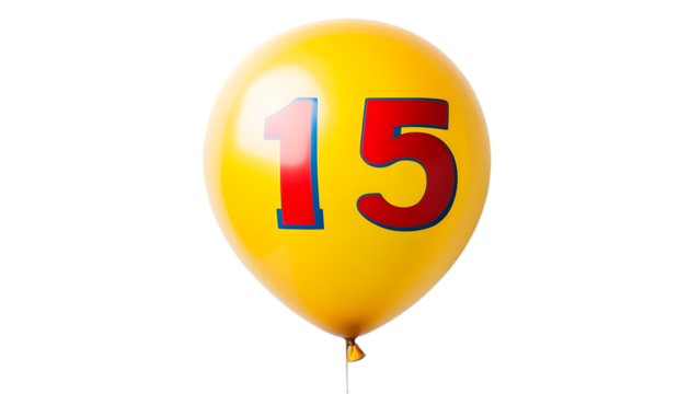 Vibrant Yellow Balloon with Number Fifteen for Celebration