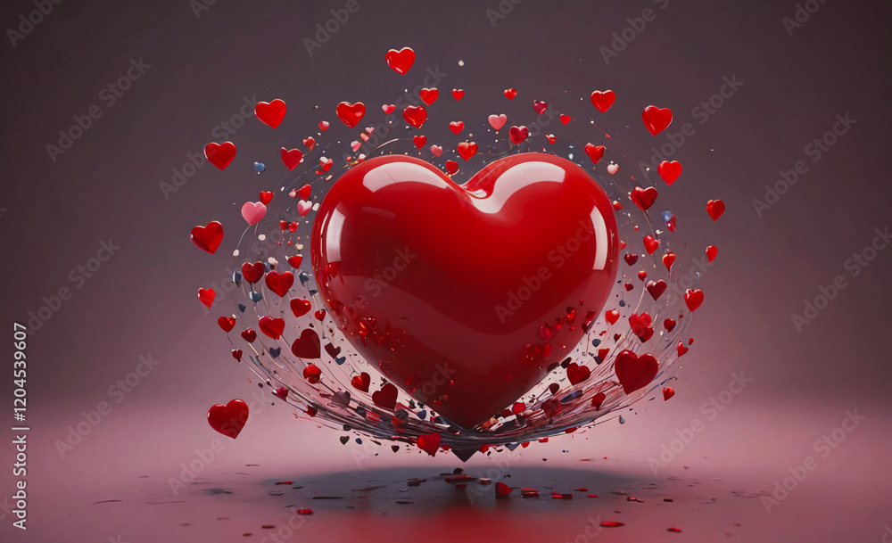 Poster heart with many other hearts surrounding it. the heart is red and the other hearts are also red