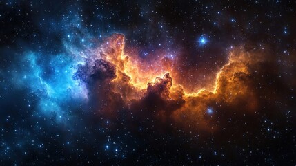 Fototapeta premium Vibrant cosmic nebula with swirling colors of blue and orange set against a starry backdrop