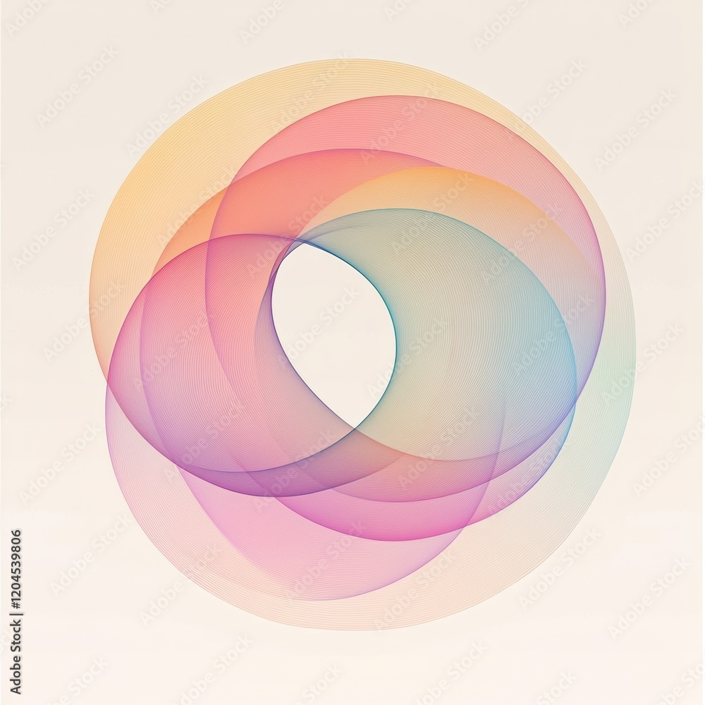 Poster colorful abstract design showcasing overlapping geometric shapes in pastel tones and soft gradients.