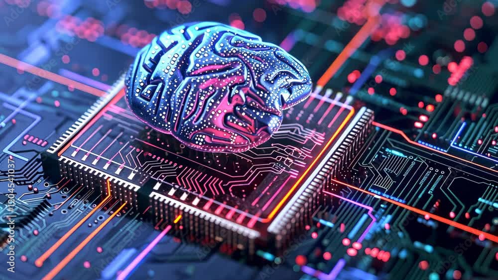 Poster highly advanced artificial intelligence microprocessor, core of modern tech, ai generated